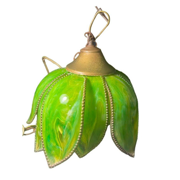 Large Vintage Mid Century Swag Lamp Tulip Lotus Flower Hanging Lamp - Picture 1 of 8
